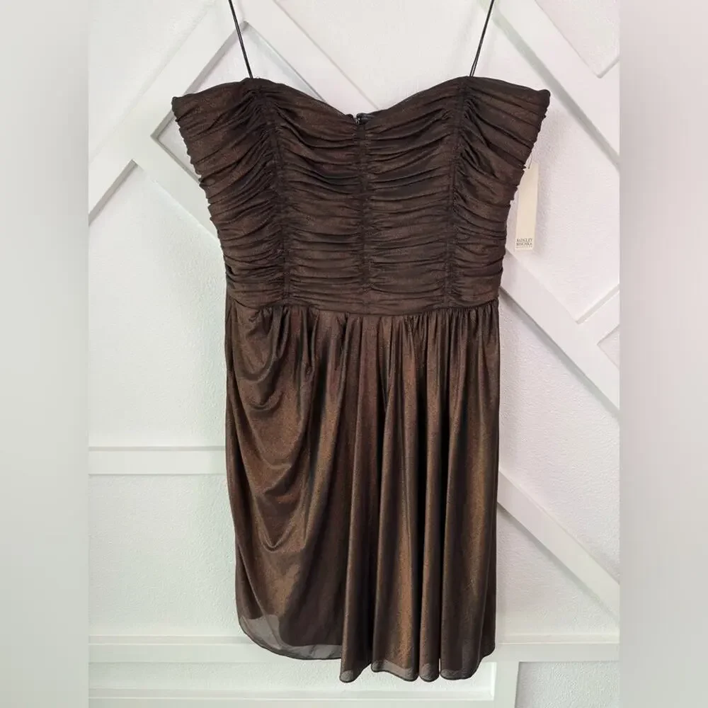NWT Badgley Mischka Collection Bronze Ruched Strapless Cocktail Dress Size  16